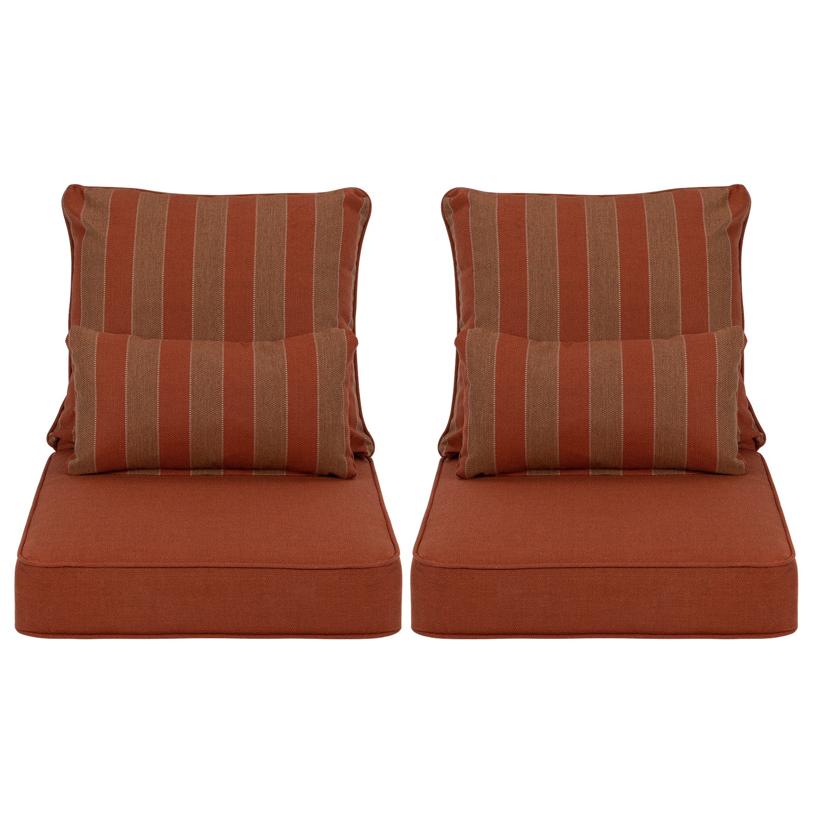 Patio Deep Chair Cushion, 2 Back 2 Seater 2 Pillow, Wine Red Stripe